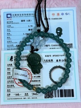 Certified Grade A Burma Green Jade Doraemon Necklace,Icy Bluewater Jade Bracelet